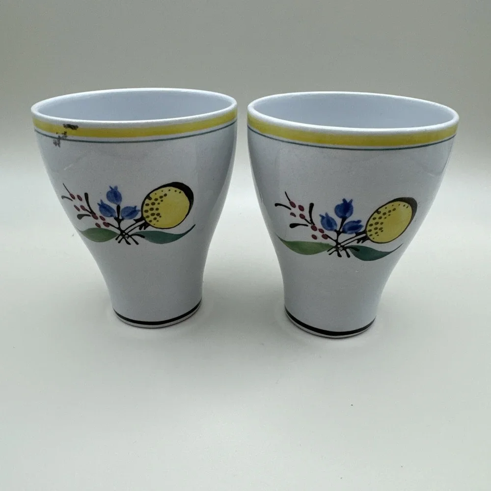 Vintage Arabia Finland MCM Windflower Pattern Egg Cups Set 2 Yellow Tumbler Dish